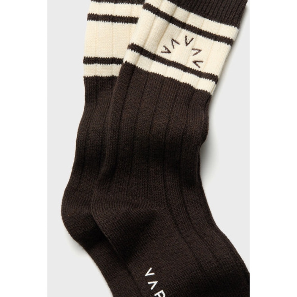 NEW VARLEY Coffee Bean Malissa Plush Wide Rib Sock BrownOff White Cashmere - Picture 4 of 12